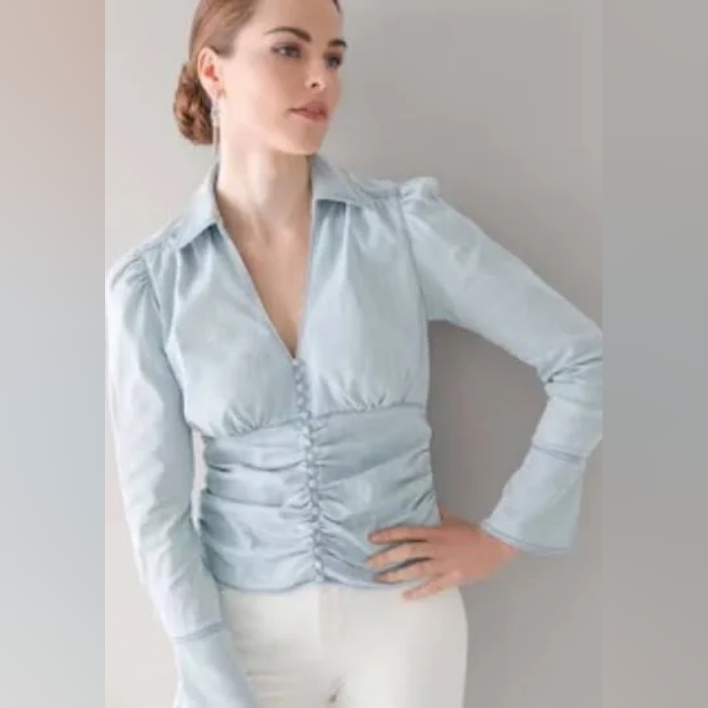 White House Black Market Ruched Waist Denim Shirt NWT